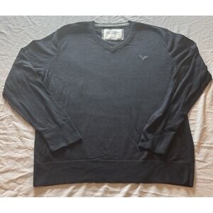 American Eagle Vintage Fit Men's V Neck Sweater Size XL Navy Preppy Academia